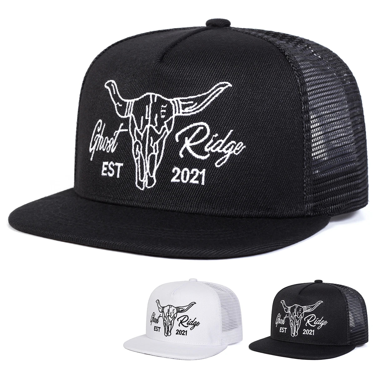 Unisex Ox Head Letter Embroidery Hip-Hop Net Hats Spring Summer