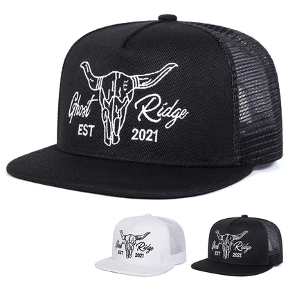 Unisex Ox Head Letter Embroidery Hip-Hop Net Hats Spring Summer