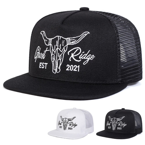 Unisex Ox Head Letter Embroidery Hip-Hop Net Hats Spring Summer
