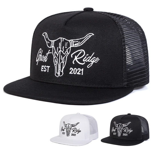 Unisex Ox Head Letter Embroidery Hip-Hop Net Hats Spring Summer