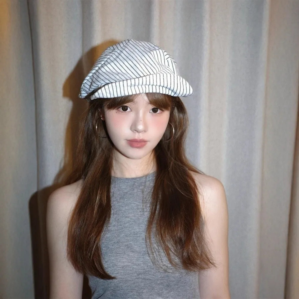Lightweight Breathable Striped Berets Short Brim Adjustable