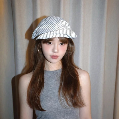 Lightweight Breathable Striped Berets Short Brim Adjustable