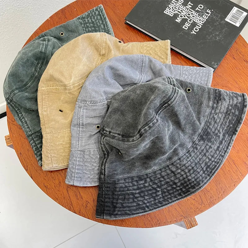 Washed Denim Bucket Hat Women Fisherman's Hat Bucket Hat Unisex Bob Caps Hip Hop Gorros