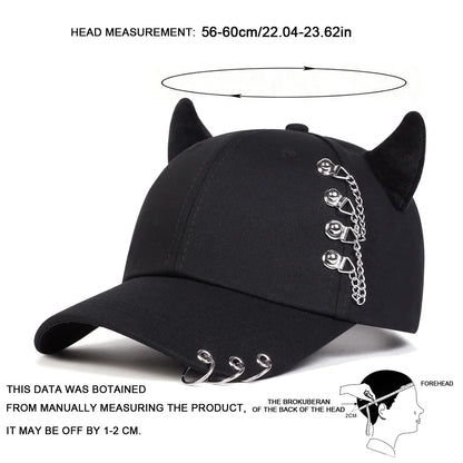 Unisex Circular Lron Ring Cow Horn Personality Baseball Caps Spring Autumn