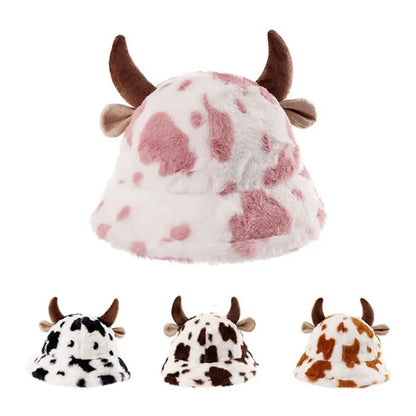 Women's Cow Print Horn Fisherman Hat