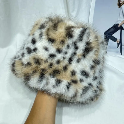 Leopard Print Plush Faux Fur Warm Hat