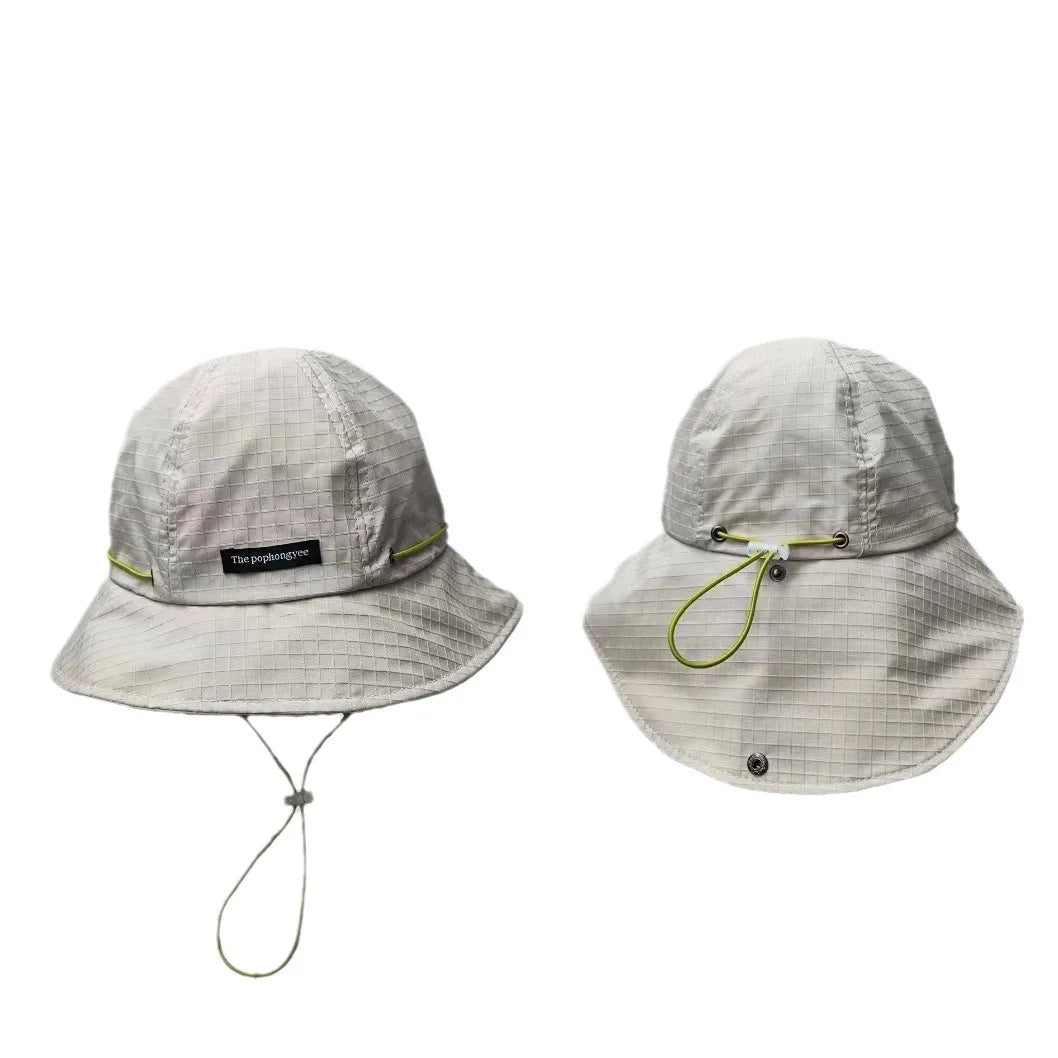 Japanese Drawstring Contrasting Fisherman Hat, Versatile For Outdoor Outings In All Seasons