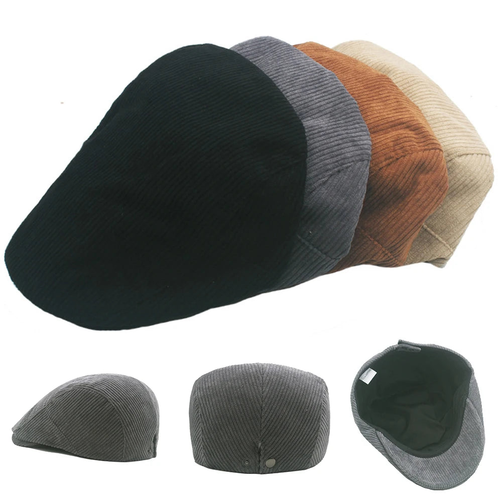 Drop Shipping Autumn And Winter Camel Corduroy Man Ivy Cap Dad Casual Newsboy Hat 56-60cm