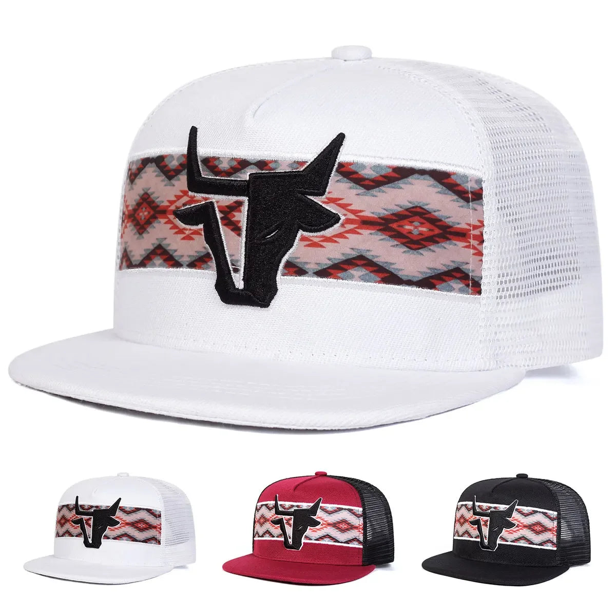Unisex Bull Head Embroidery Hip-hop Net Hats Spring Summer