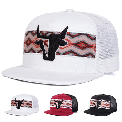 Unisex Bull Head Embroidery Hip-hop Net Hats Spring Summer
