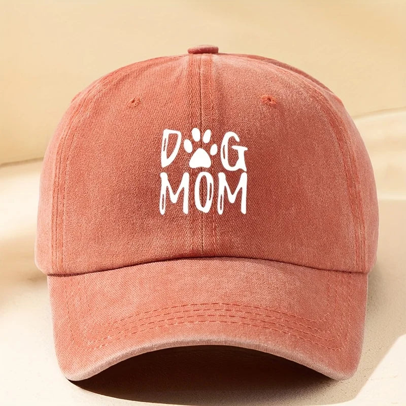Classic Washed Retro Dog Mom Printed Baseball Cap, Outdoor Casual Sports
