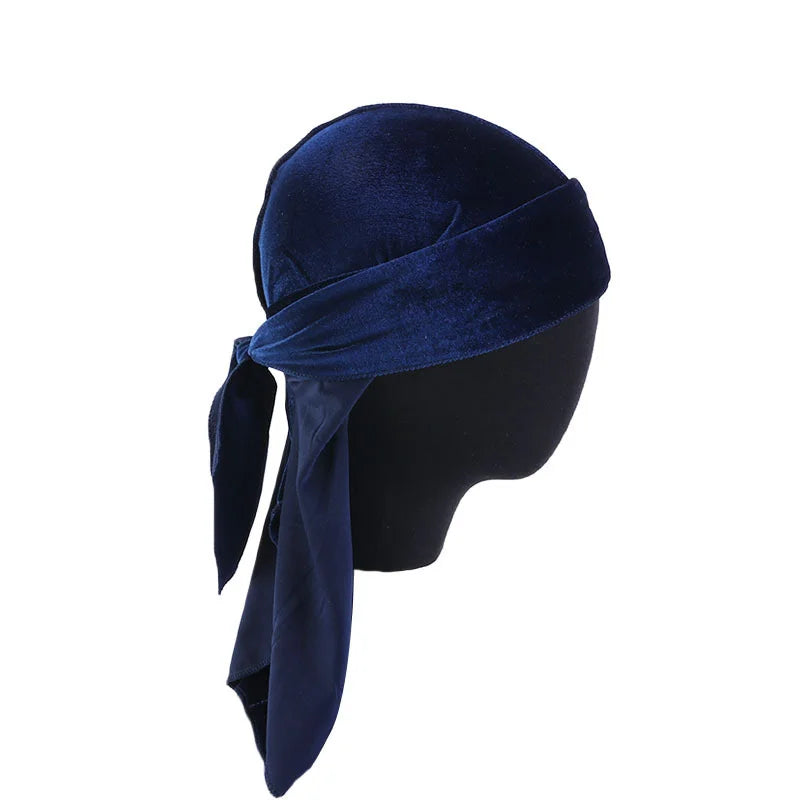 New Unisex Velvet Durags Bandana Turban Hat Men Women Breathable Long Tail