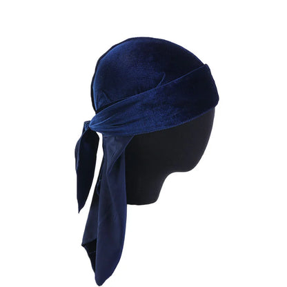 New Unisex Velvet Durags Bandana Turban Hat Men Women Breathable Long Tail