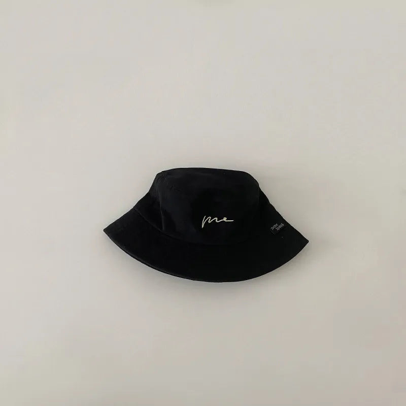 Embroidery Letter Fisherman Hat For Children Sunshade Bucket Cap Solid Cotton Kids Basin Caps 2-6 Year