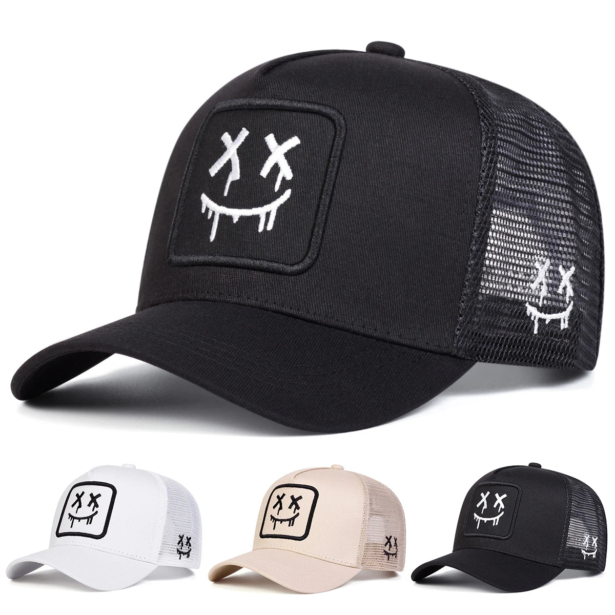 Unisex XX Smiling Face Embroidery Baseball Net Caps Outdoor Adjustable Casual Hats Sunscreen Hat