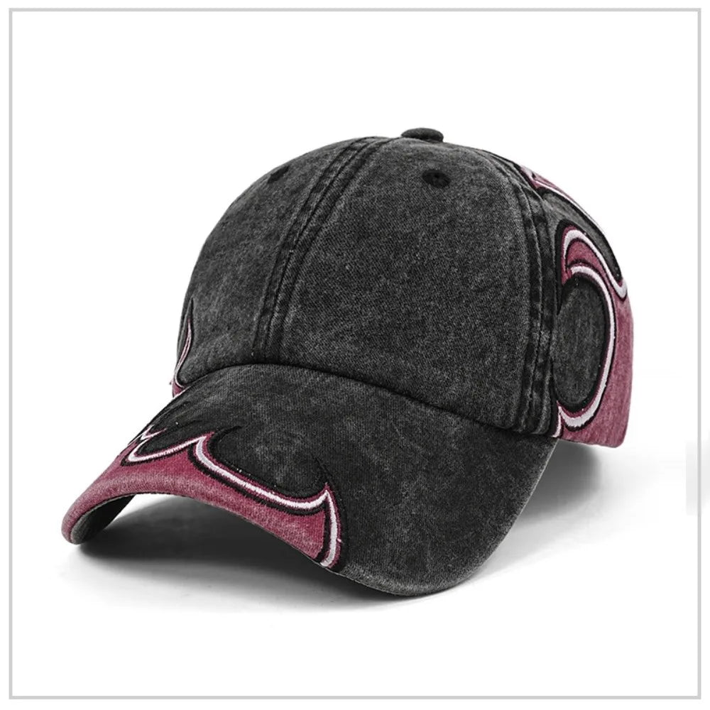 Fashion Washed Cotton Flame Embroidery Dad Hat