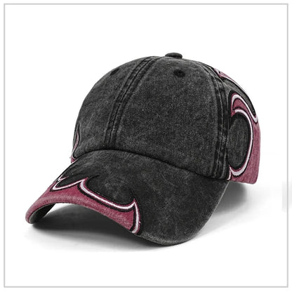 Fashion Washed Cotton Flame Embroidery Dad Hat