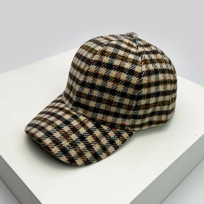 Men Women Woolen Cloth Stripe Check Baseball Caps