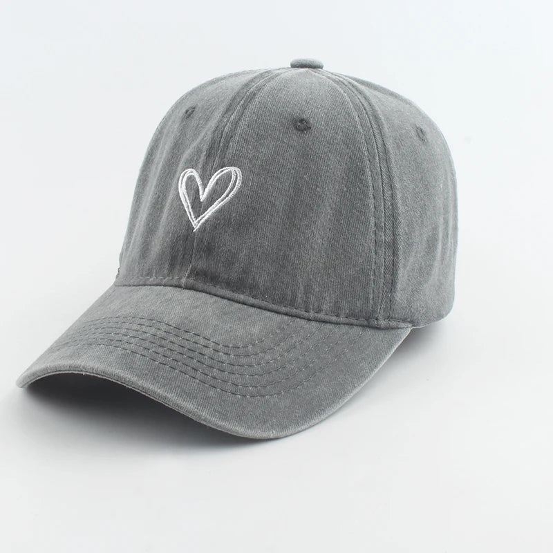 Sport Baseball Caps For Men Women Love Heart Embroidery Washed Cotton