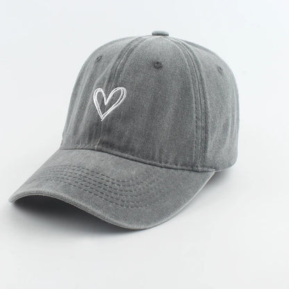 Sport Baseball Caps For Men Women Love Heart Embroidery Washed Cotton