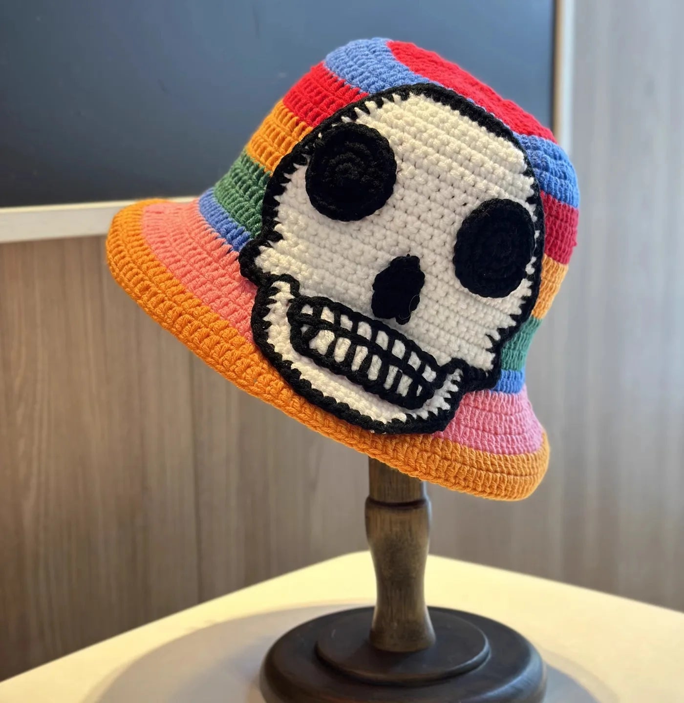 Skeleton Embroidery Fisherman Hat Winter Handmade Crochet Knitted