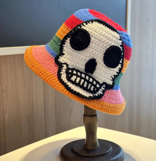 Skeleton Embroidery Fisherman Hat Winter Handmade Crochet Knitted