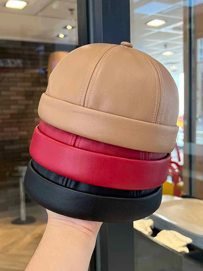 Spring And Summer Vintage Leather Landlord Hat With Adjustable Hip Hop