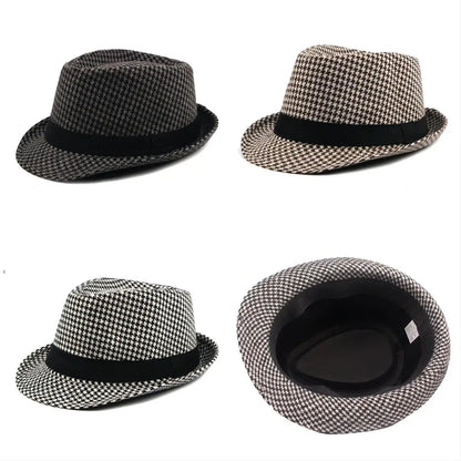 New Vintage Checked Top Hat Men's Middle-Aged And Elderly Woolen Gentleman's Hat