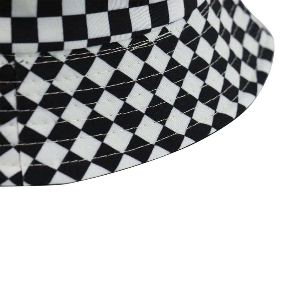 Black and White Checkered Chessboard Checkered Fisherman Hat Female and Male Hip-Hop Street Dance Graffiti Skateboard Hat