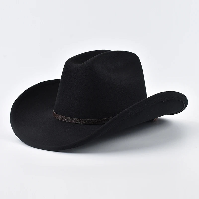 Unisex Western Cowboy Hat With Leather Vintage