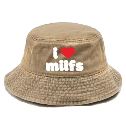 I Hot Love Milfs Bucket Hat Distressed Hats Cap Washed Men Retro