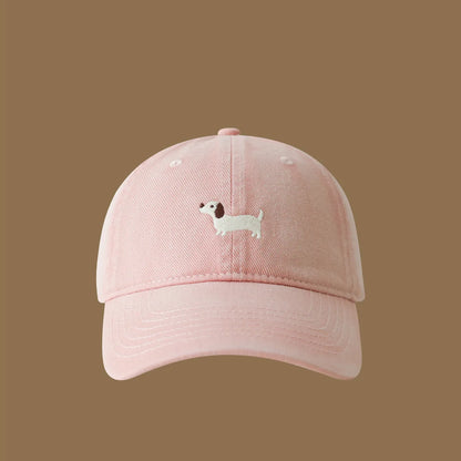 Embroidered Dachshund Washed Cotton Baseball Cap Fashion Women men