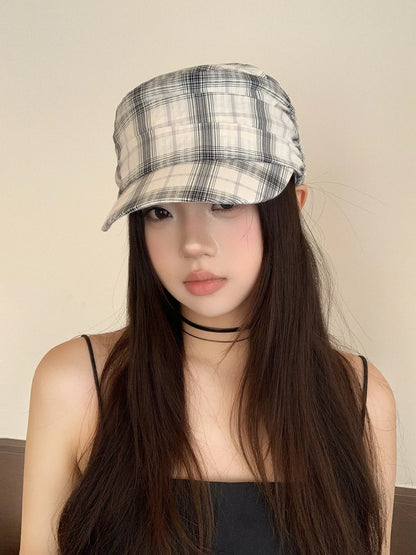 Vintage Checkered Pleated Cap Women's
