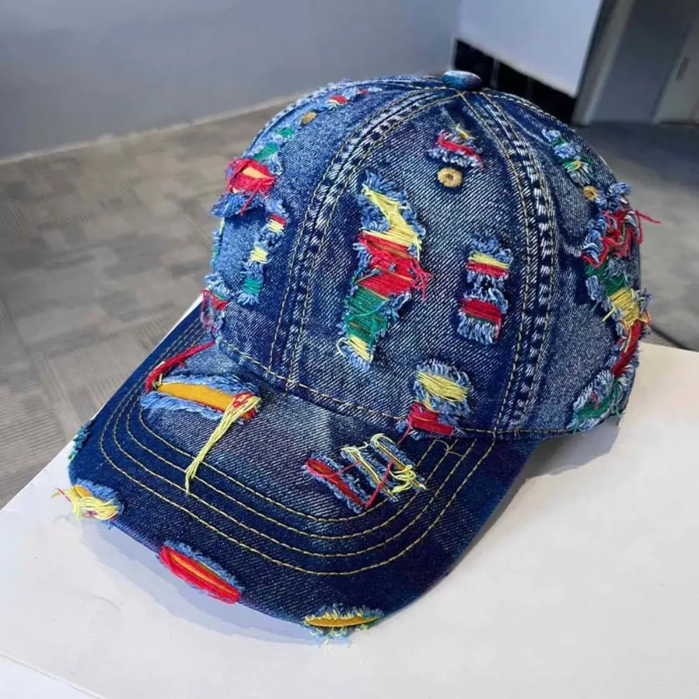 Adjustable Frayed Denim Baseball Cap