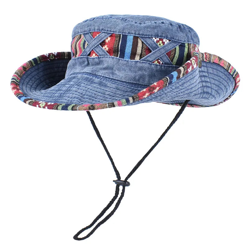 2026 Summer Bucket Hat With Wind Rope Women Man Vintage