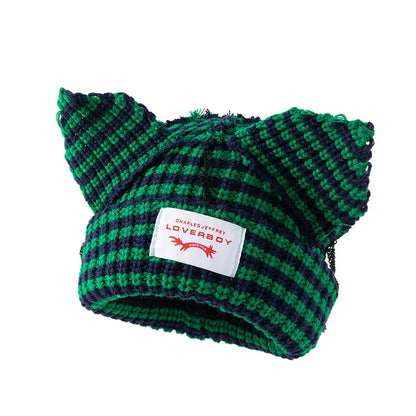 Winter Skullies Hat Unisex Cat Ear Hat Warm Crochet Knitted Hat