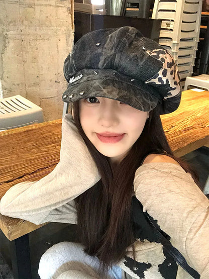 Y2k Personalized Star Sticker Rivet Design Berets Caps For Women Spring And Autumn