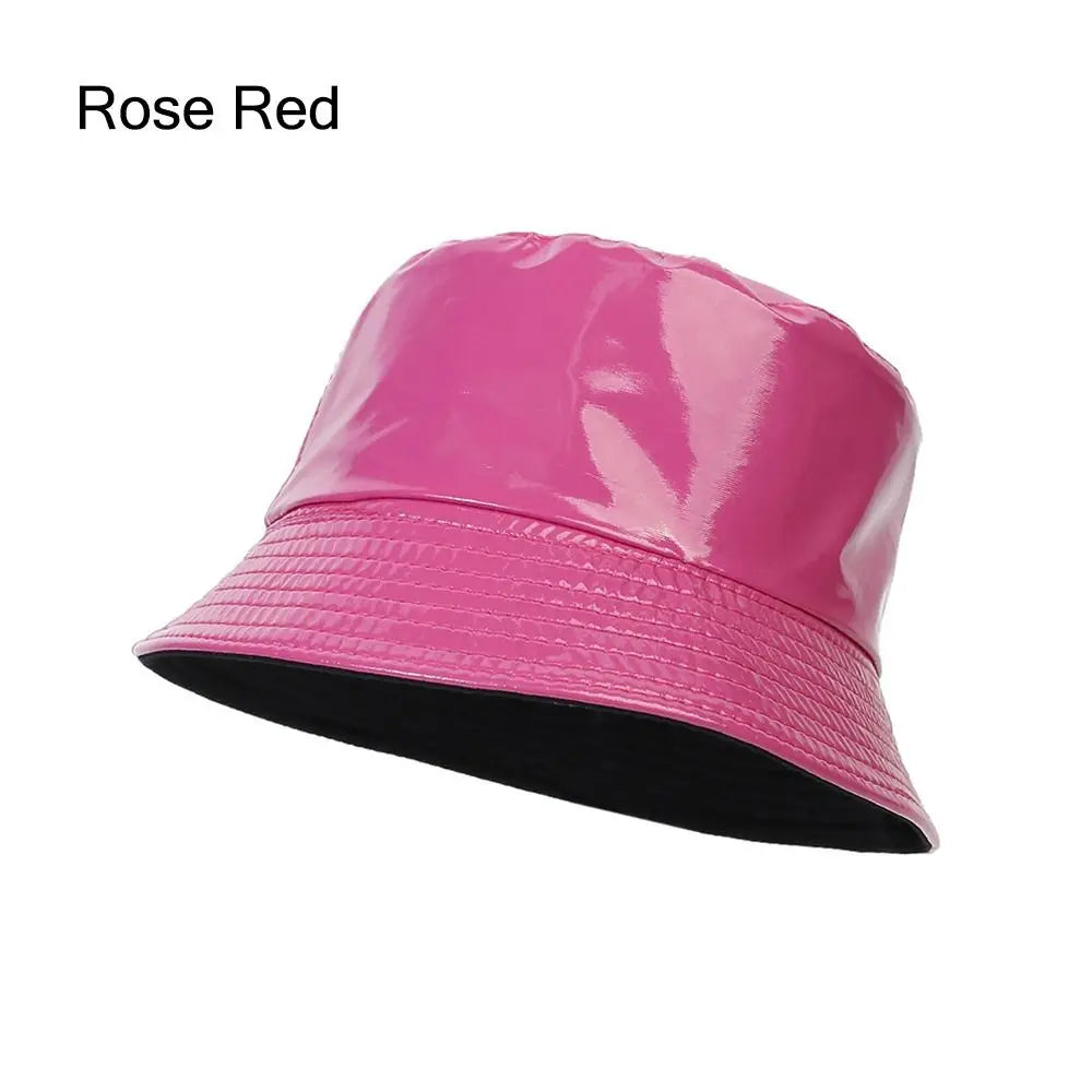 Faux Leather Bucket Hat Women Reversible PU Leather Sun Hat