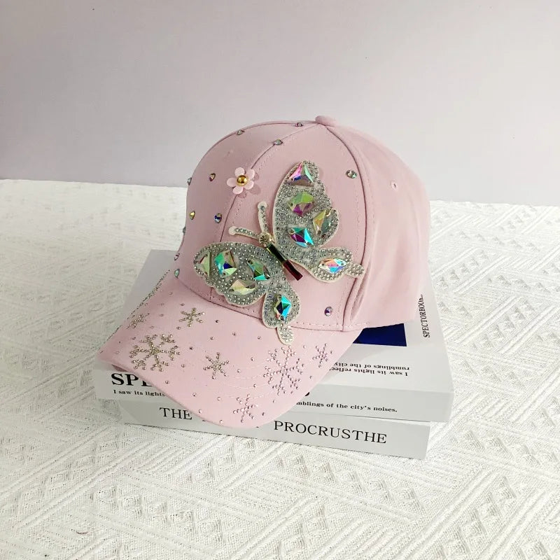 New Fashion Colorful Rhinestone Butterfly Baseball Cap