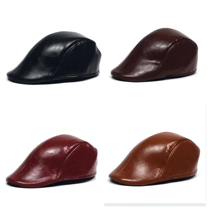 Fall Winter PU Men's Beret Hat Fashionable Casual Style Headwear