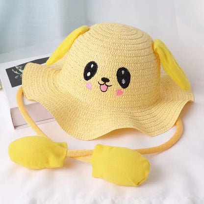 Sunscreen Rabbit Ear Sunshade Straw Hat UPF50+