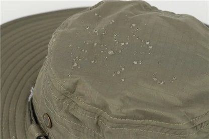 Summer Men Bucket Hat Outdoor UV Protection Wide Brim Panama Safari Hunting Hiking Hat