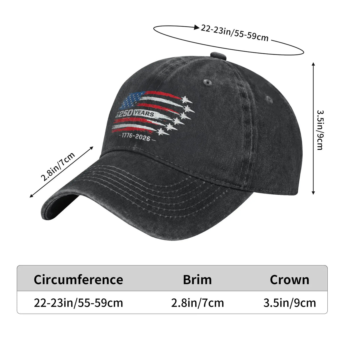 Retro America 250 Years 1776 2026 USA Birthday Baseball Cap