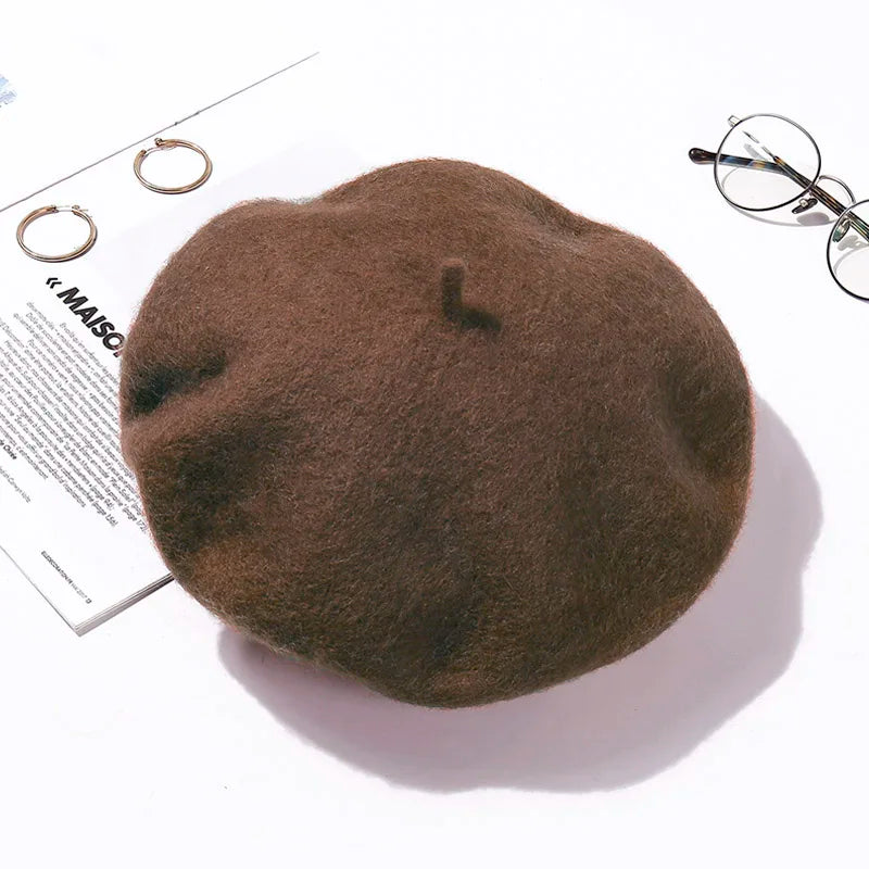Wool Beret Hat Women Winter Thick French Hat Girls Solid Color Autumn