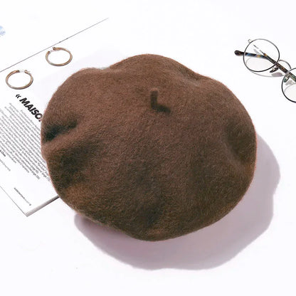 Wool Beret Hat Women Winter Thick French Hat Girls Solid Color Autumn