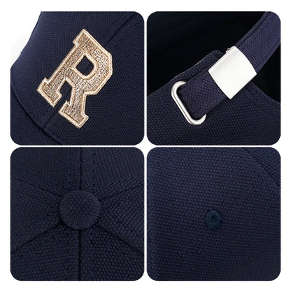 New High Quality R Letter  Gold Thread 3D Embroidery Adjustable Elastic Pineapple Cloth Baseball Cap Sun Hat