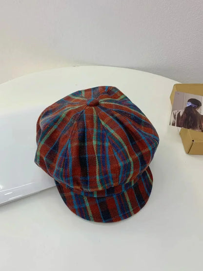 2025 Vintage Plaid Newsboy Cap Slimming Face Retro Flat Cap