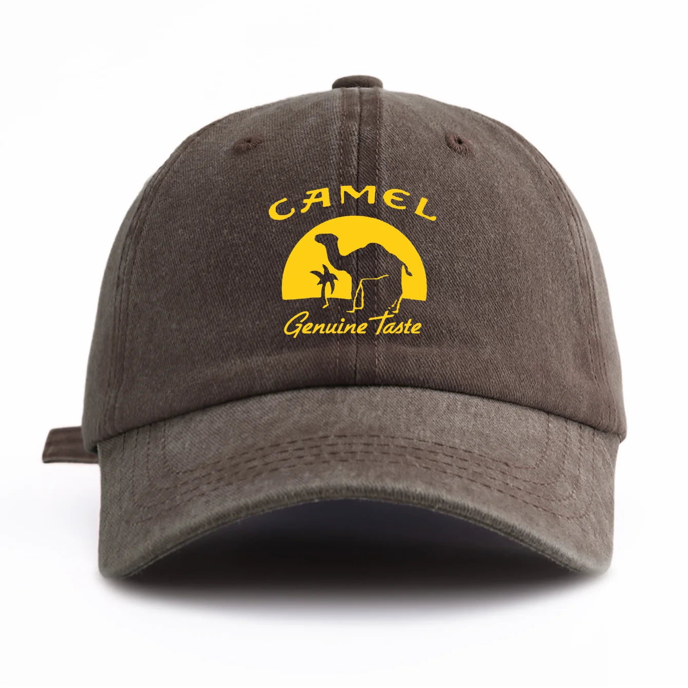 Camel Print Washed Baseball Cap for Adults, Minimalist Retro Style Casual Soft Adjustable