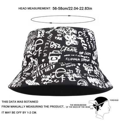 Unisex 88 Black White Graffiti Print Personality Bucket Hats Fishermen Caps