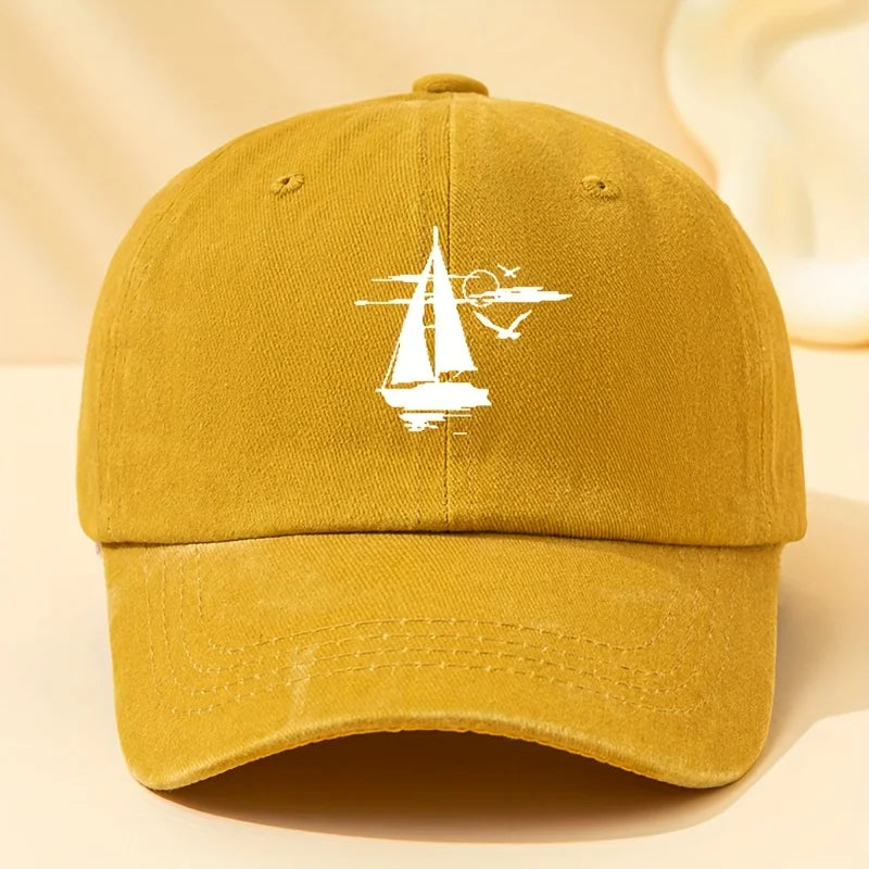 Sailing Printed Retro Washed Baseball Cap with Soft fabric Suitable for Outdoor Camping, Cycling, and Casual Street Wear